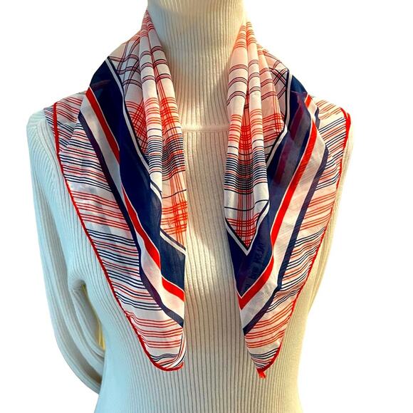 Vintage Jalen and Joseph Scarf Geometric Stripes Red White Blue 11x 68 Signed - Picture 4 of 4
